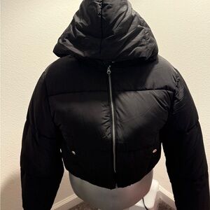 Love Tree Black Hooded Puffer Jacket